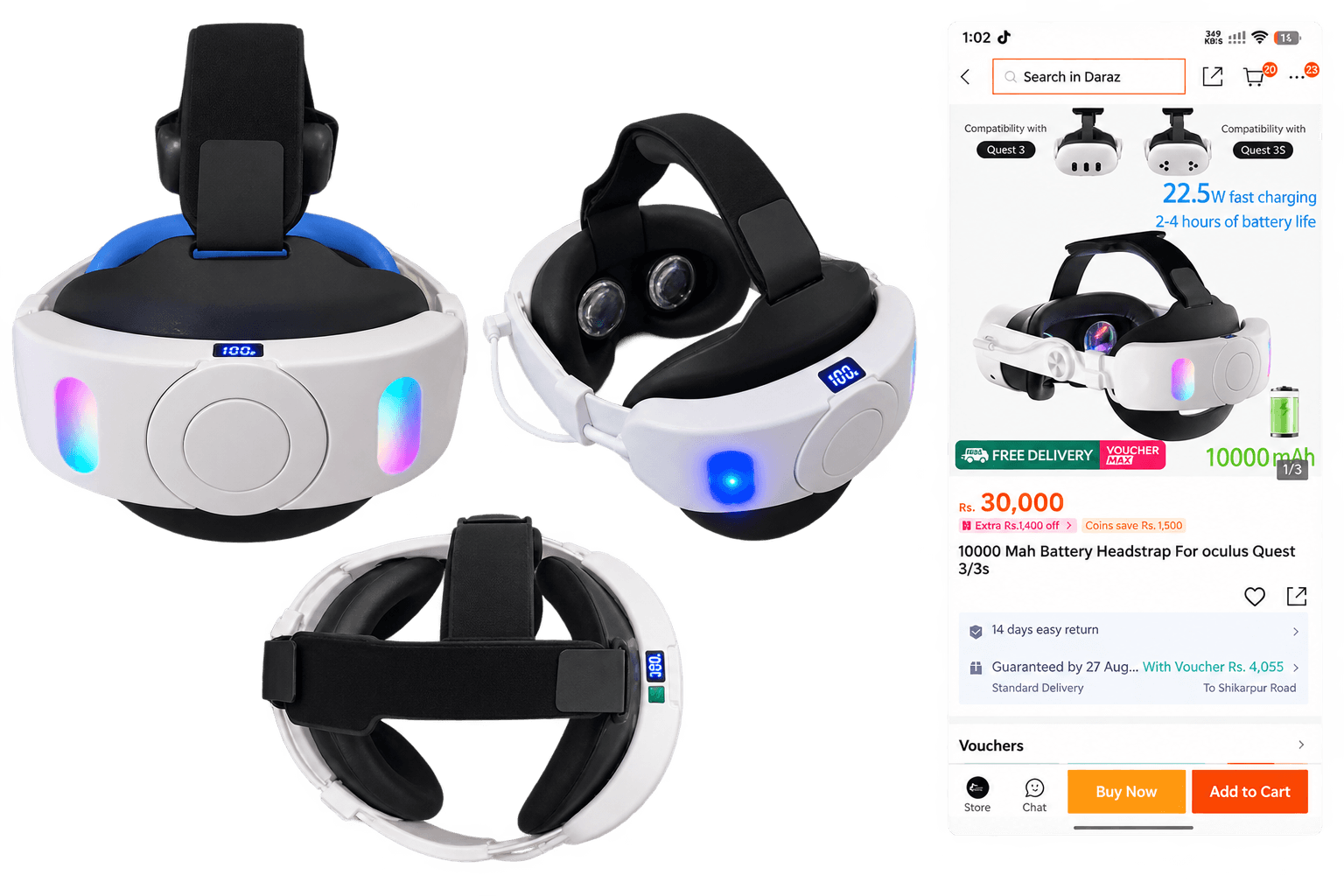 All In One 10000 Mah Oculus Quest 2/3/3S Battery Headstrap — view 1